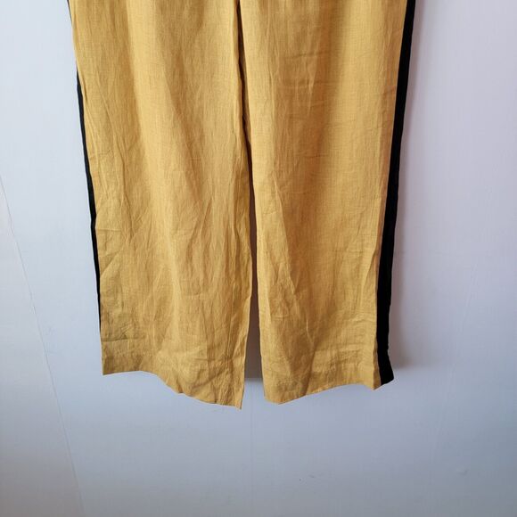 Ic by connie womens pants size L mustard side stripe Linen pockets elastic back - Picture 3 of 9